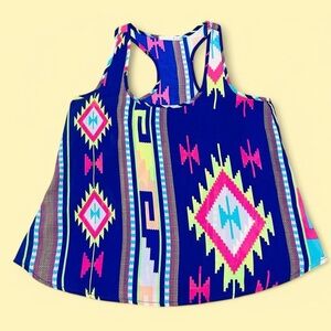 Neon Southwestern Aztec Print Tank Top Racerback Small